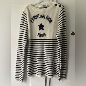 Dior Women's Cream and Black Striped Crewneck Sweater